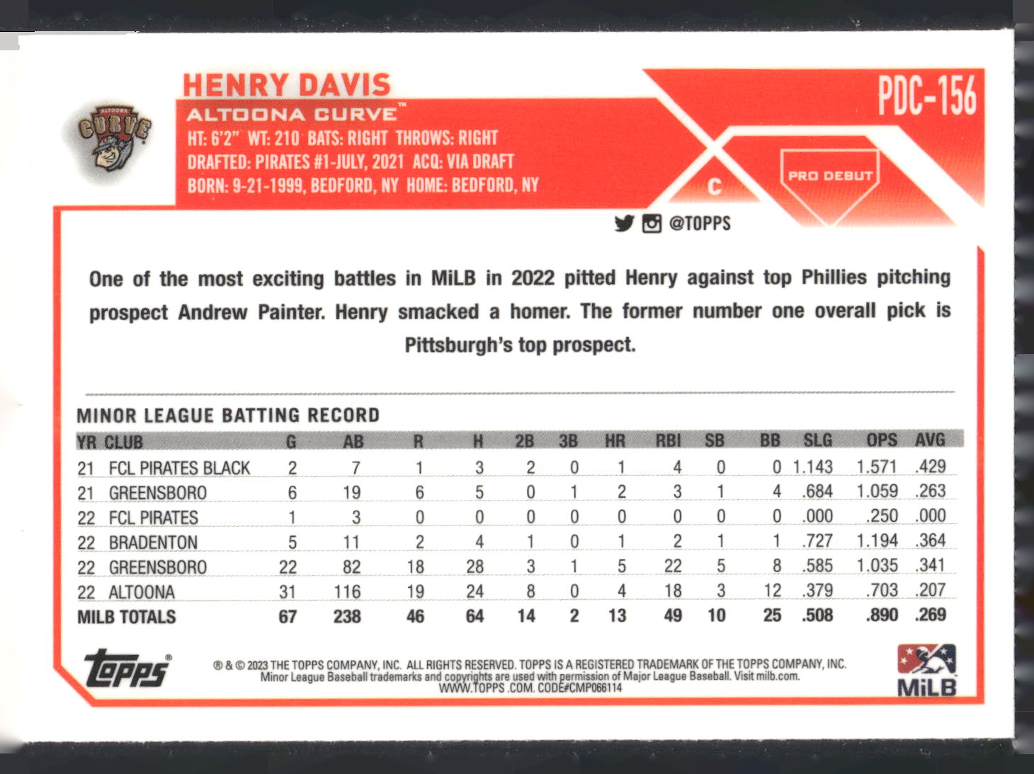 2023 Topps Pro Debut #PDC-156 Henry Davis Chrome