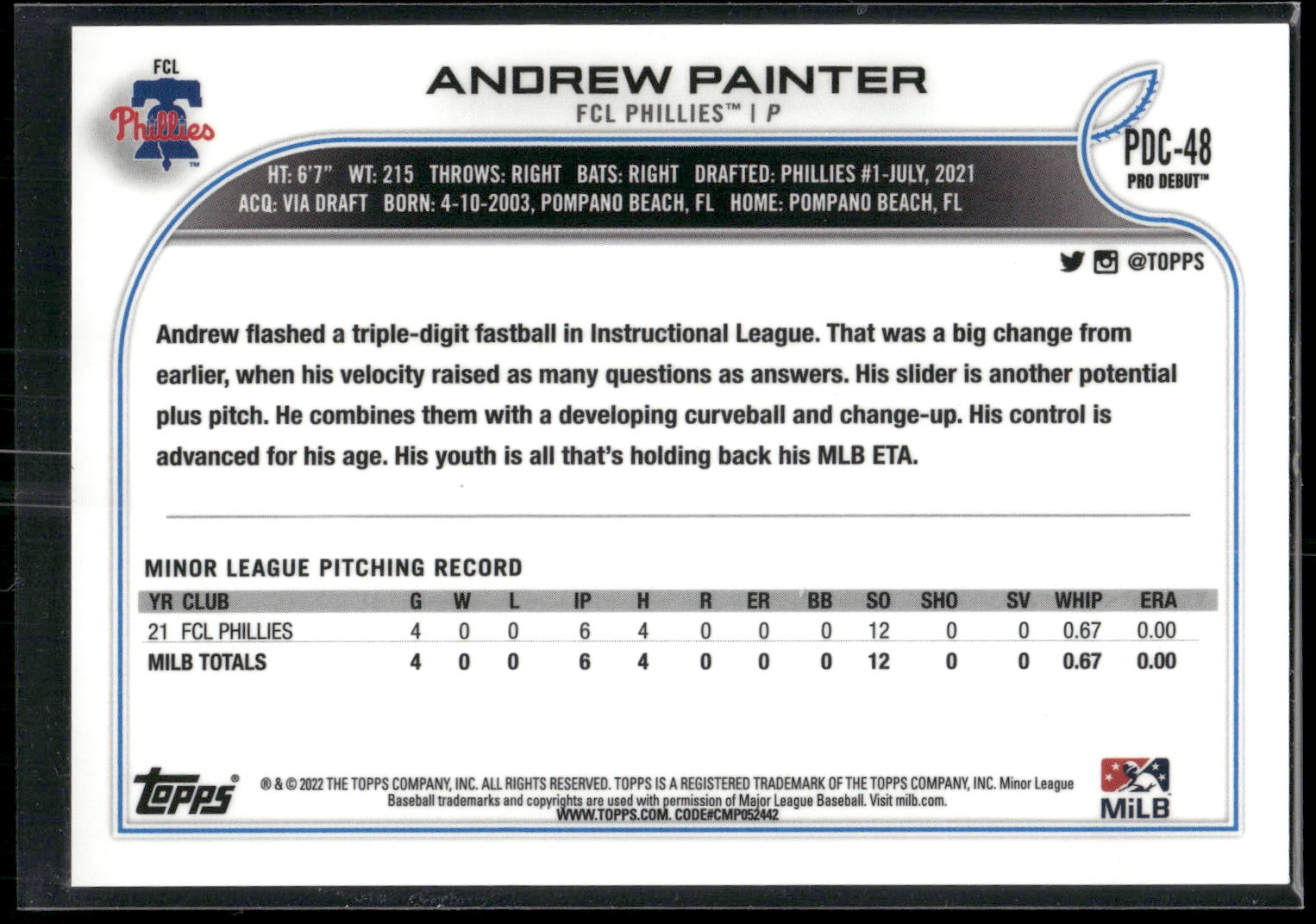 2022 Topps Pro Debut #PD-48 Andrew Painter
