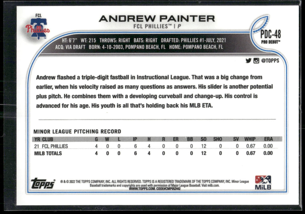 2022 Topps Pro Debut #PD-48 Andrew Painter