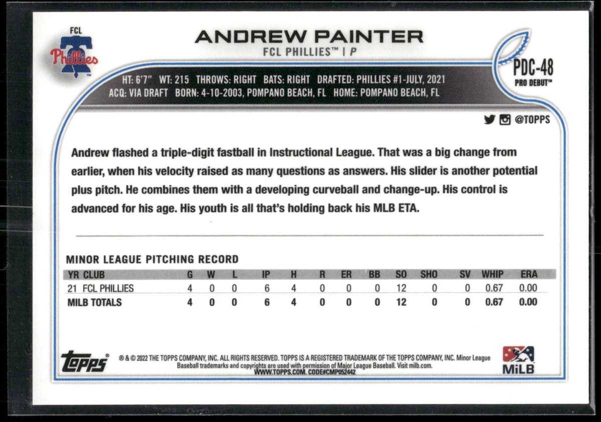 2022 Topps Pro Debut #PD-48 Andrew Painter