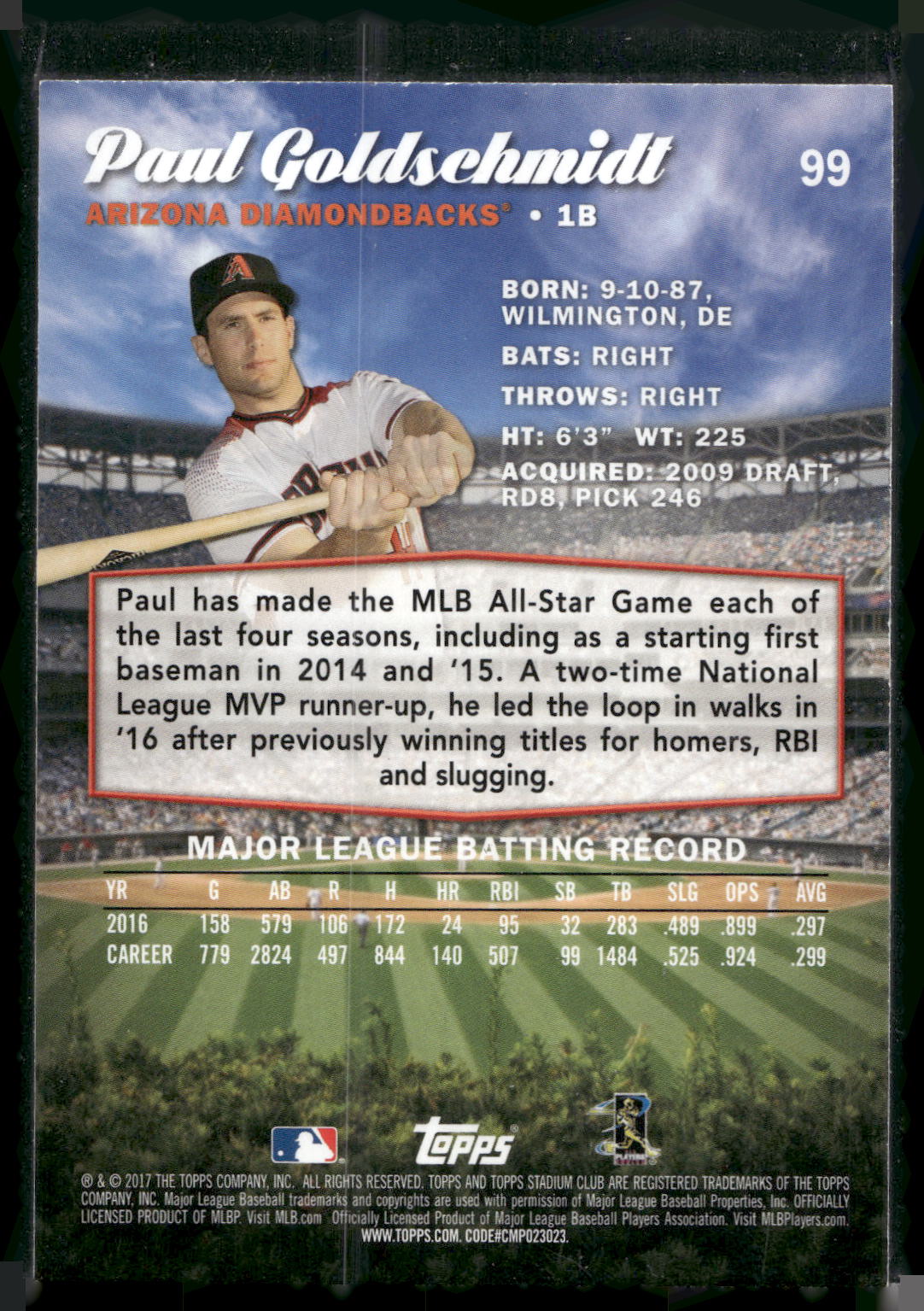 2017 Stadium Club #99 Paul Goldschmidt