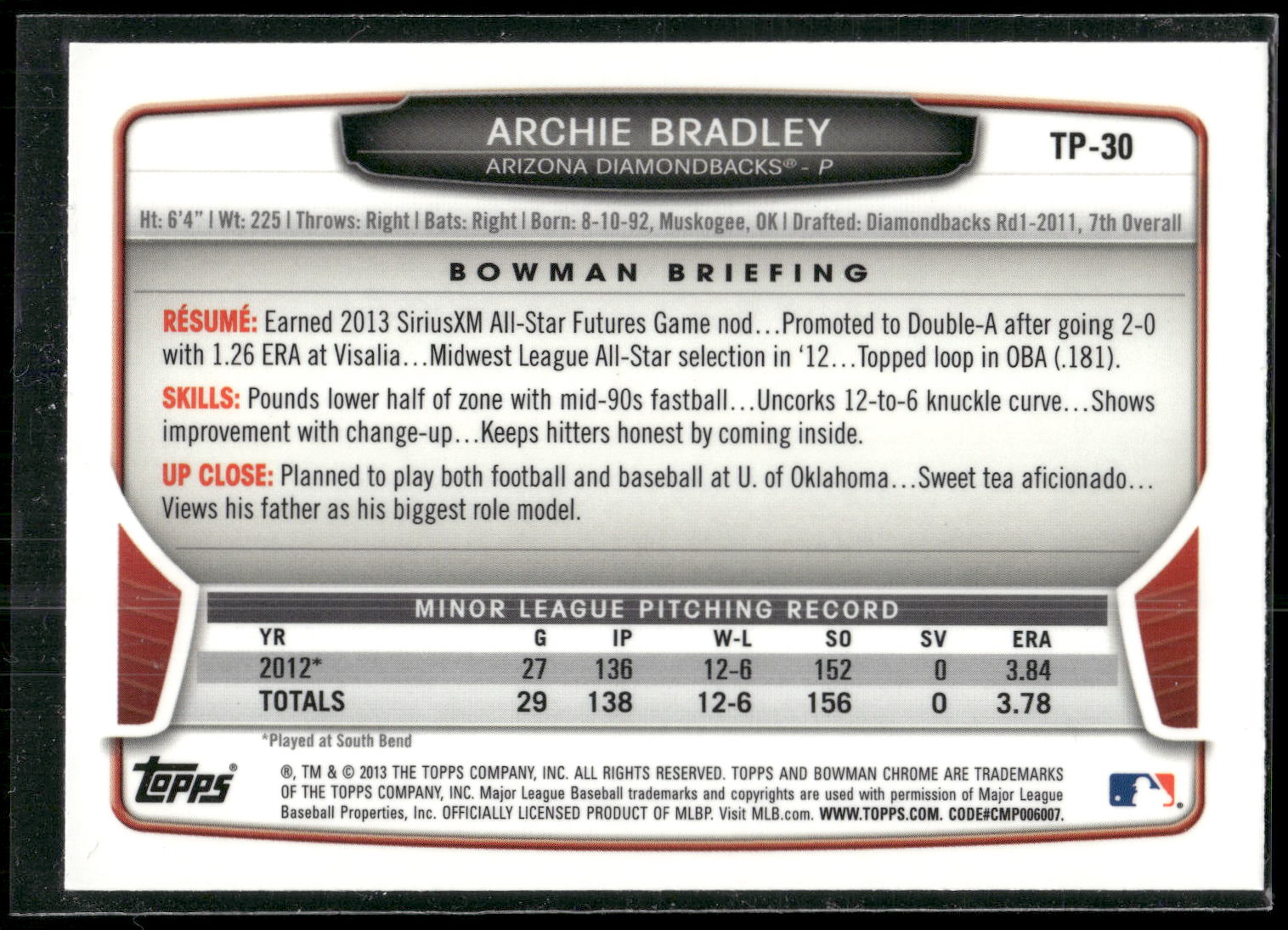 2013 Bowman Chrome #BCP124 Dan Langfield Prospects