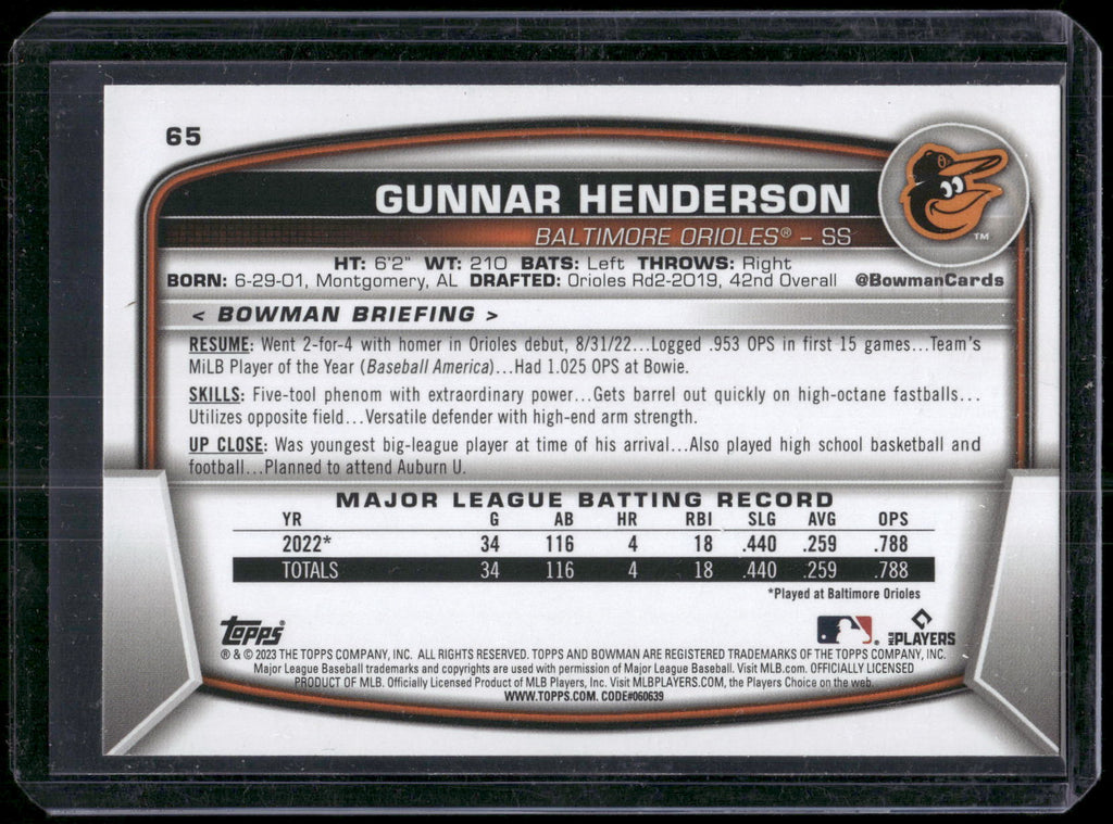 2023 Bowman #65 Gunnar Henderson