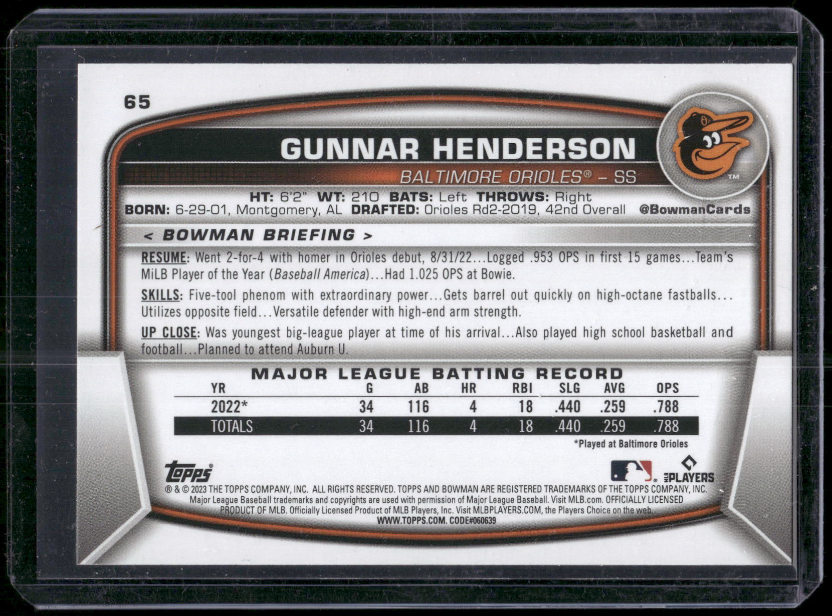 2023 Bowman #65 Gunnar Henderson