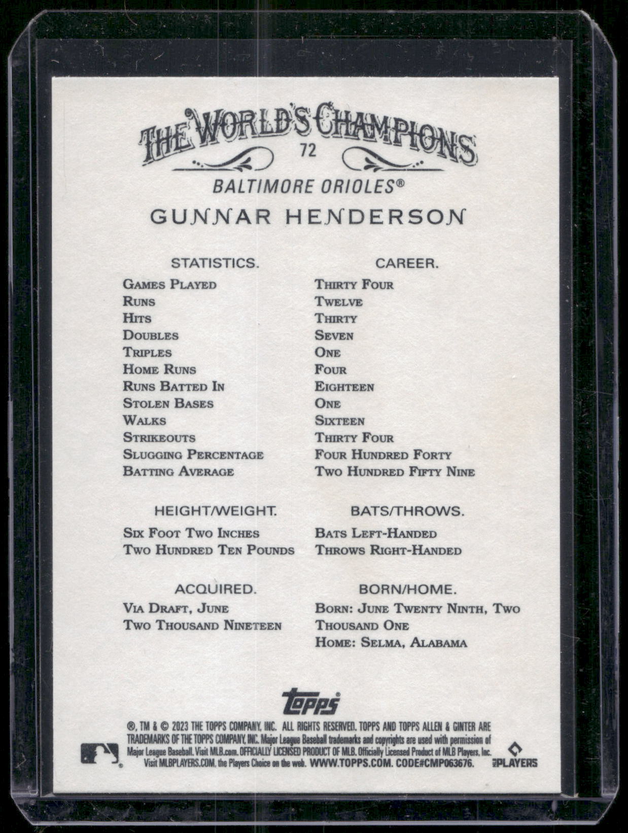 2023 Topps Allen & Ginter #72 Gunnar Henderson