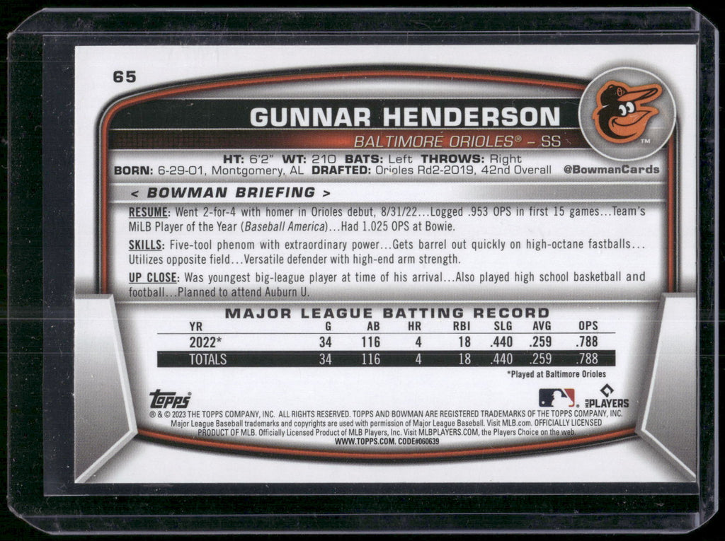 2023 Bowman #65 Gunnar Henderson