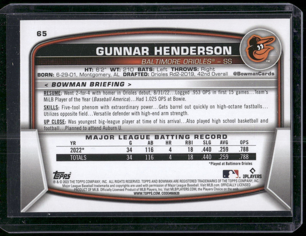 2023 Bowman #65 Gunnar Henderson
