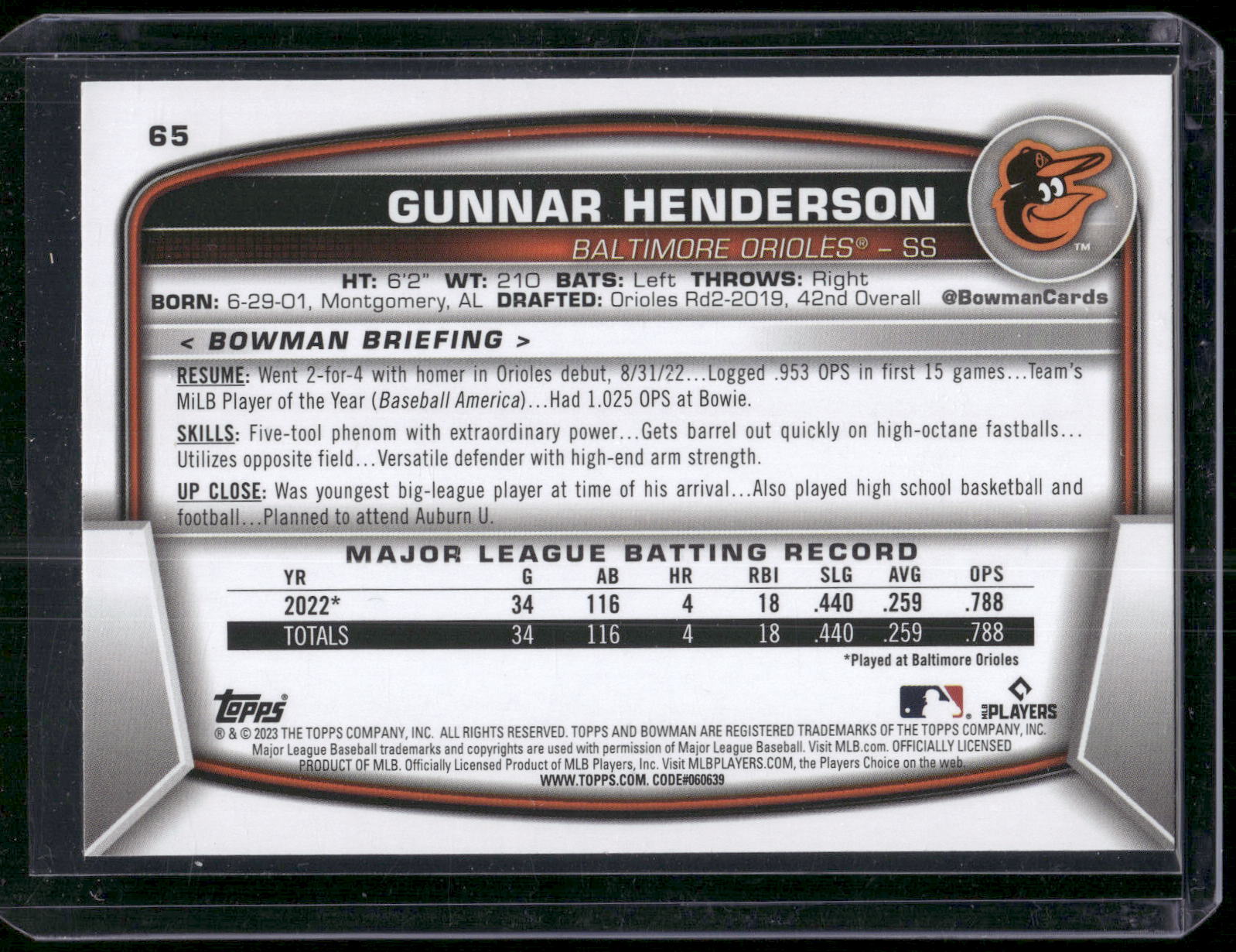 2023 Bowman #65 Gunnar Henderson