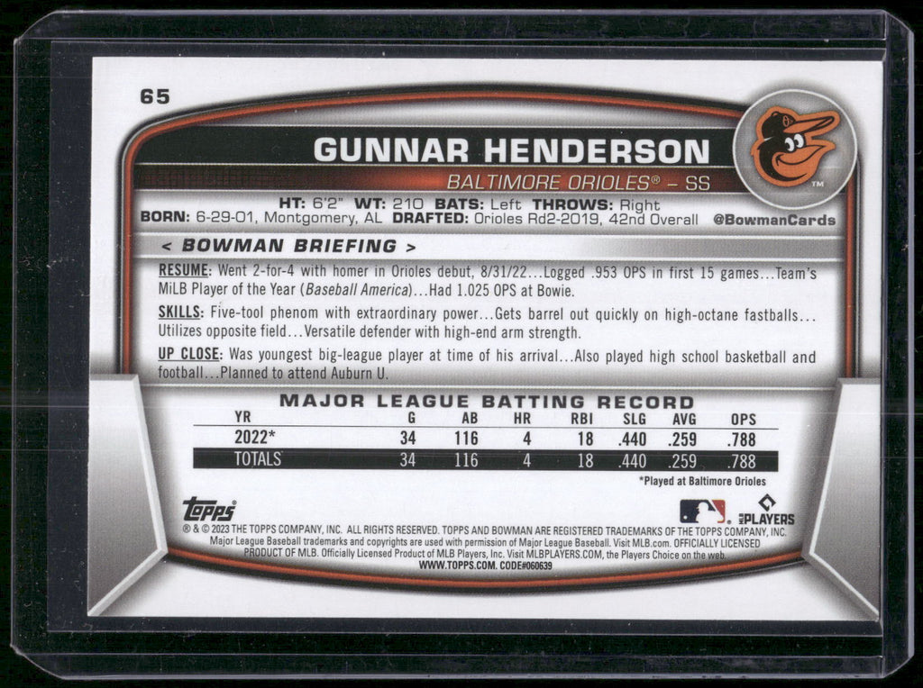 2023 Bowman #65 Gunnar Henderson