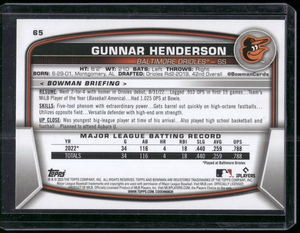 2023 Bowman #65 Gunnar Henderson