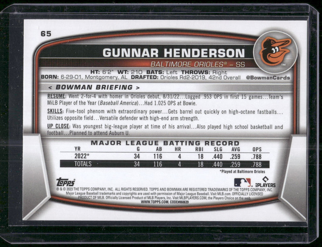 2023 Bowman #65 Gunnar Henderson