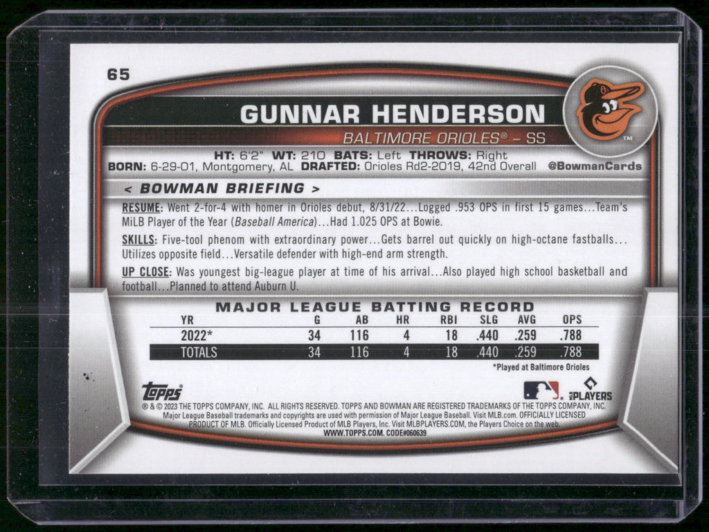2023 Bowman #65 Gunnar Henderson