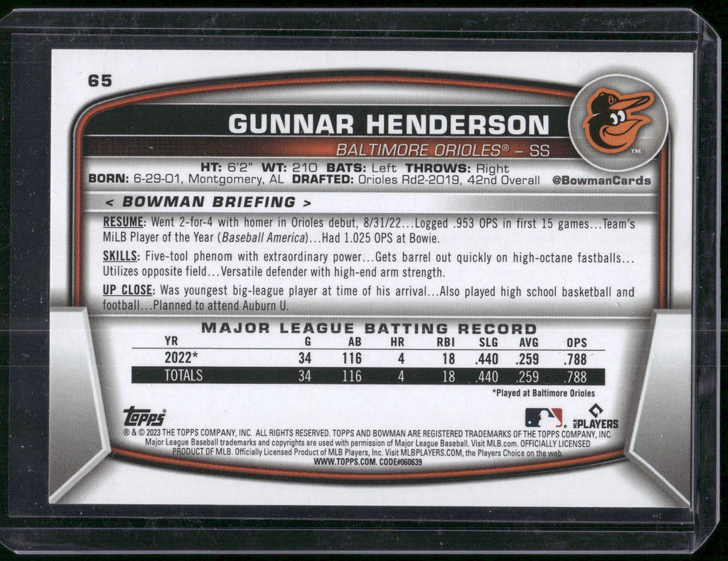2023 Bowman #65 Gunnar Henderson