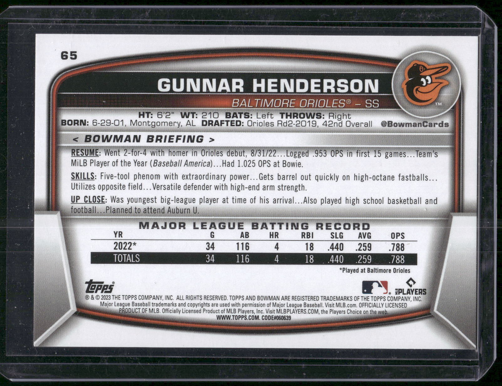 2023 Bowman #65 Gunnar Henderson