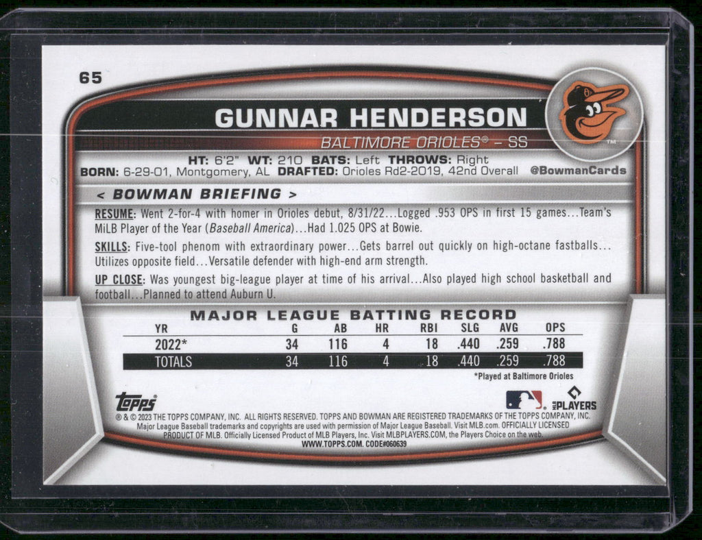 2023 Bowman #65 Gunnar Henderson