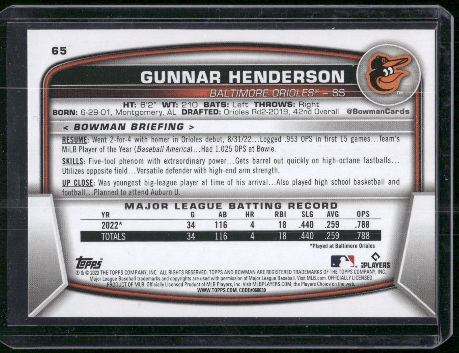 2023 Bowman #65 Gunnar Henderson