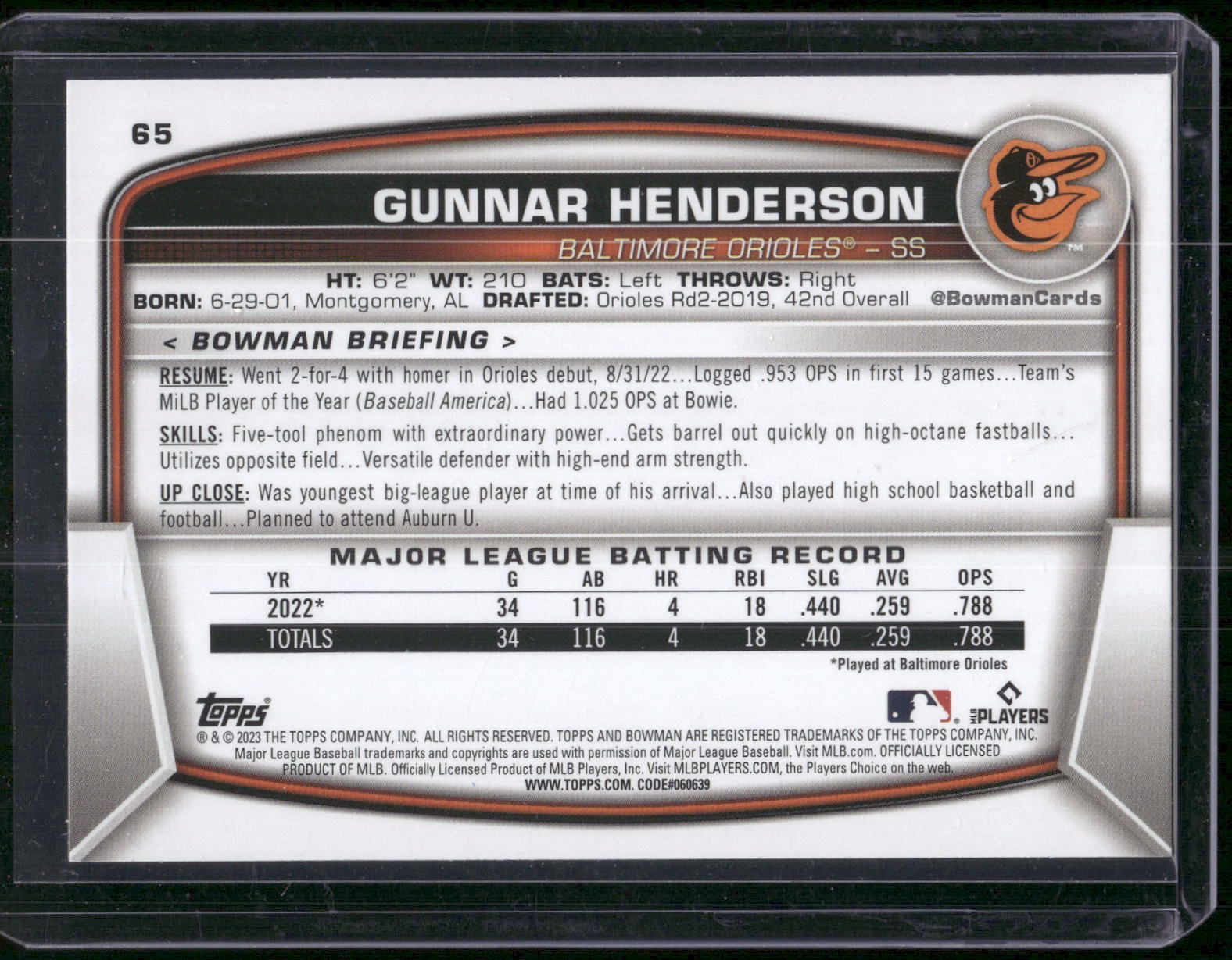 2023 Bowman #65 Gunnar Henderson