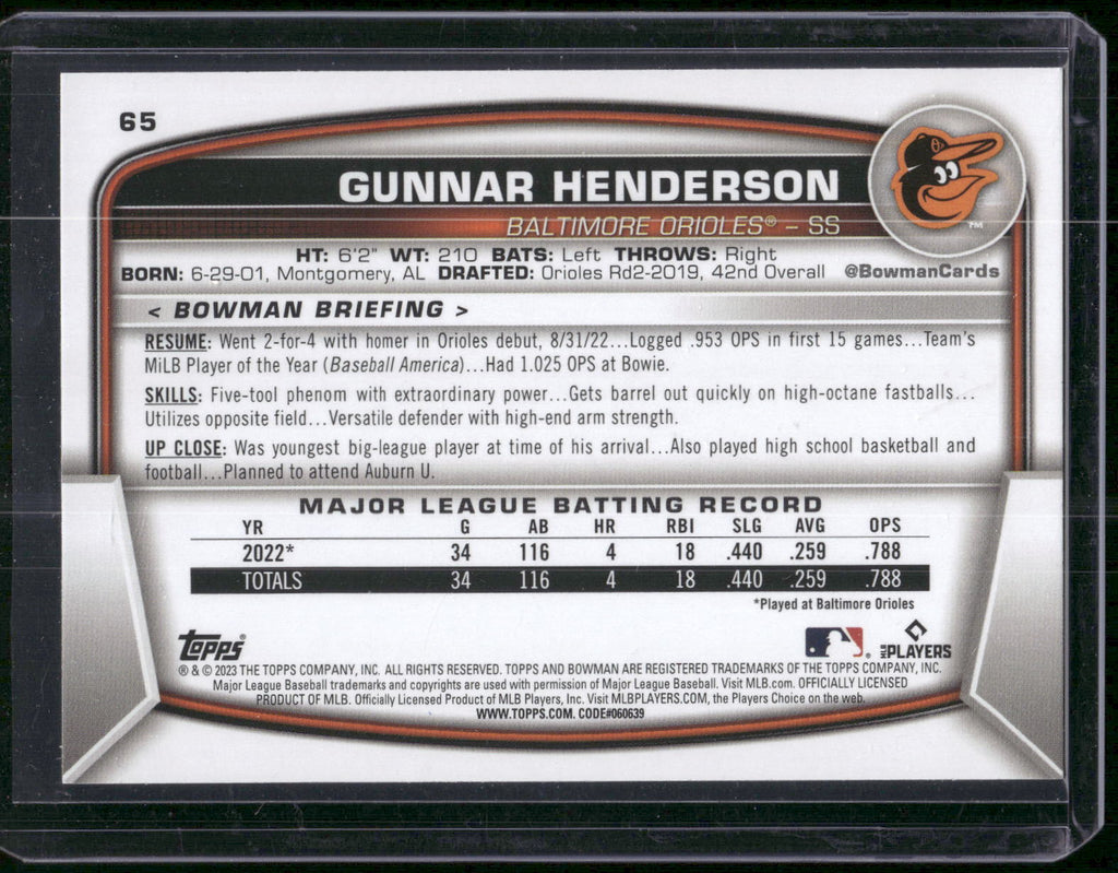 2023 Bowman #65 Gunnar Henderson