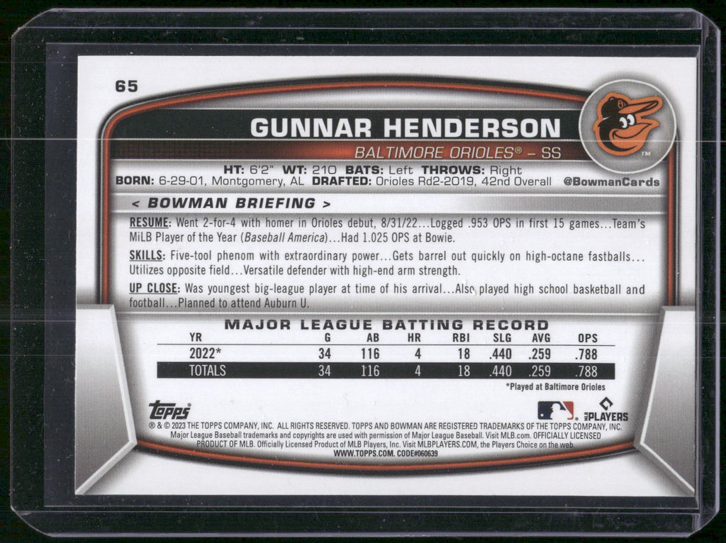 2023 Bowman #65 Gunnar Henderson