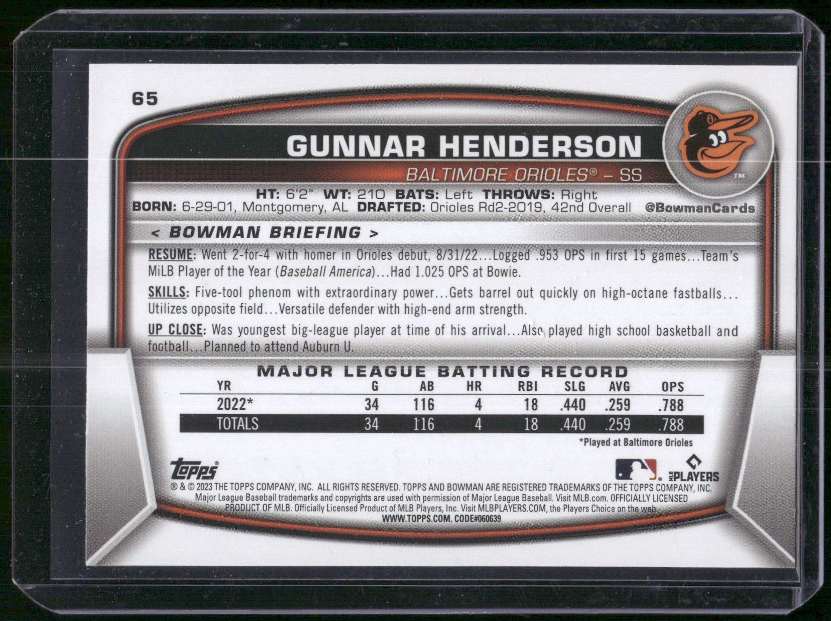 2023 Bowman #65 Gunnar Henderson