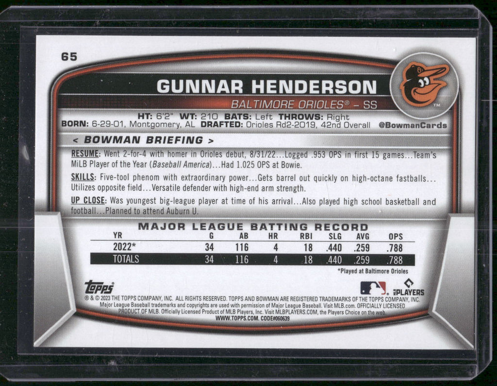 2023 Bowman #65 Gunnar Henderson