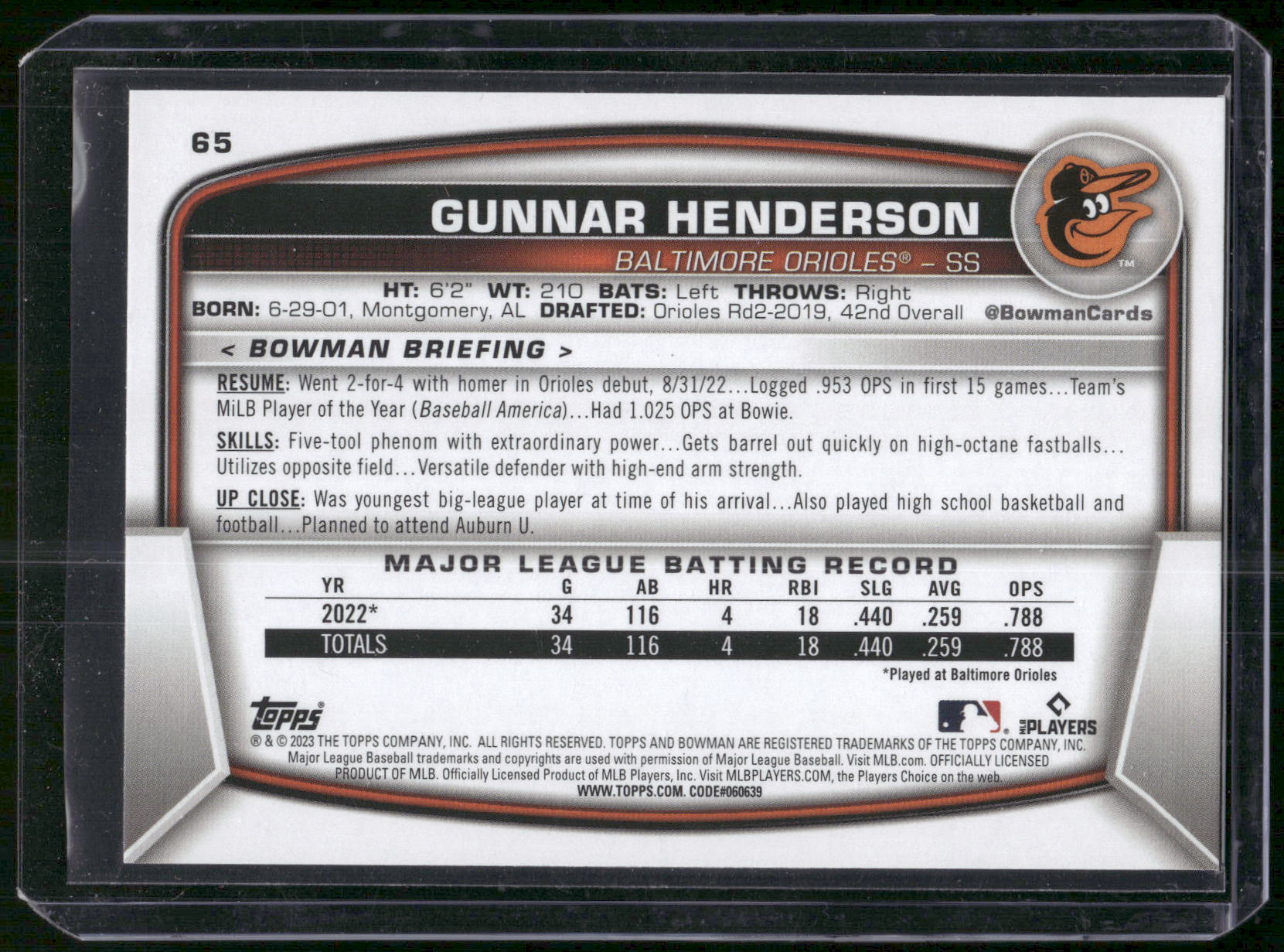 2023 Bowman #65 Gunnar Henderson