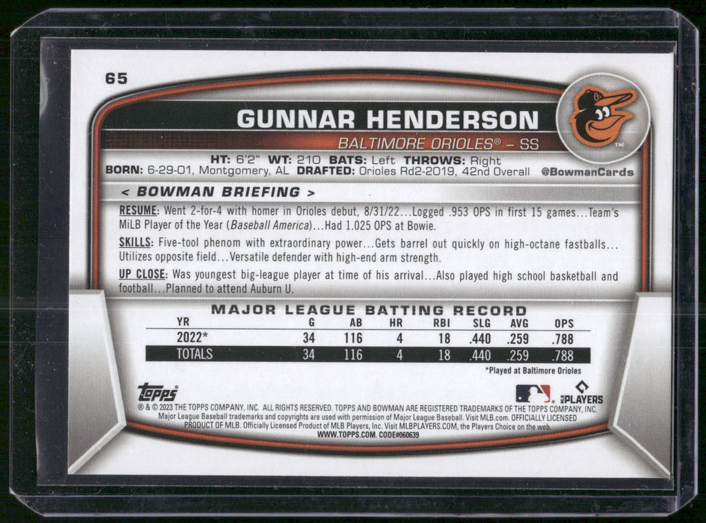 2023 Bowman #65 Gunnar Henderson
