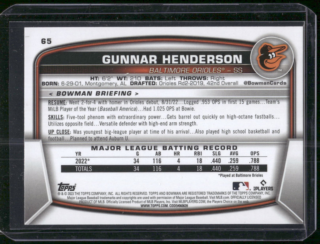 2023 Bowman #65 Gunnar Henderson