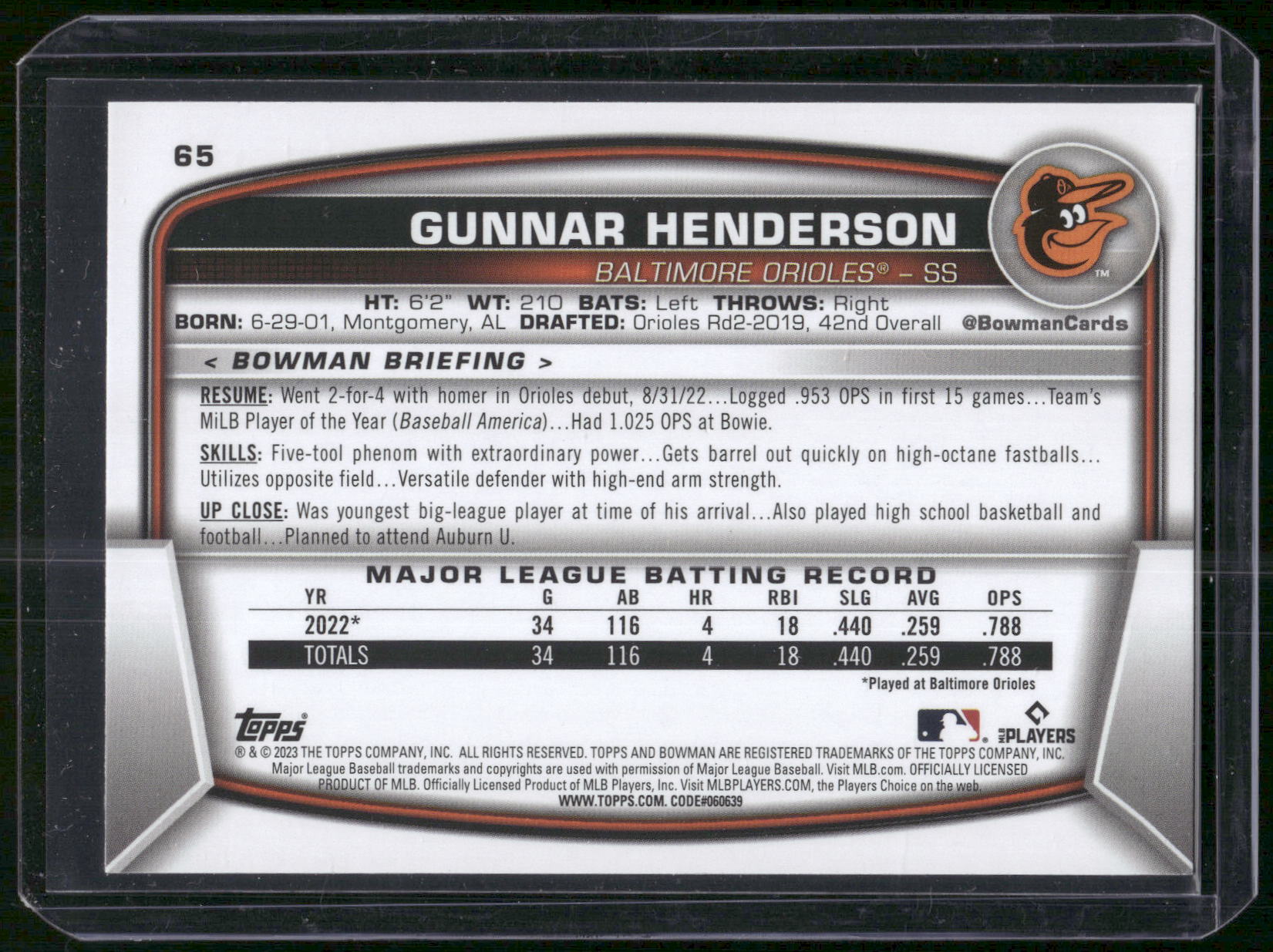 2023 Bowman #65 Gunnar Henderson