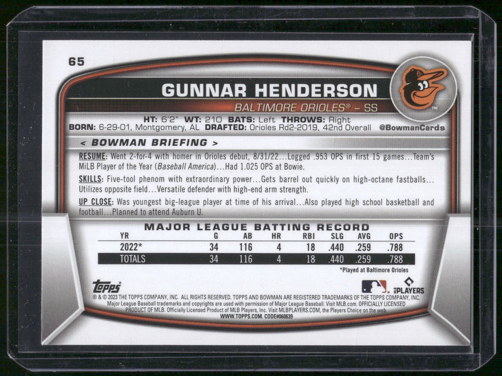 2023 Bowman #65 Gunnar Henderson