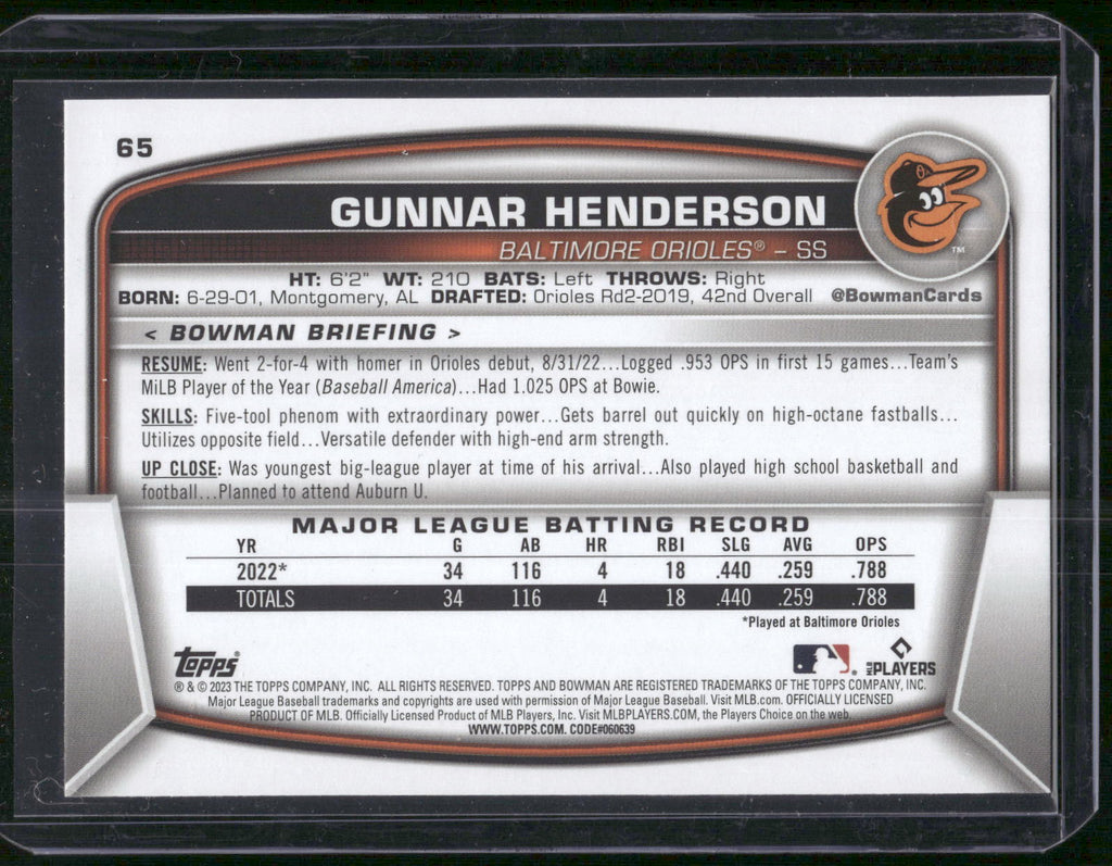 2023 Bowman #65 Gunnar Henderson
