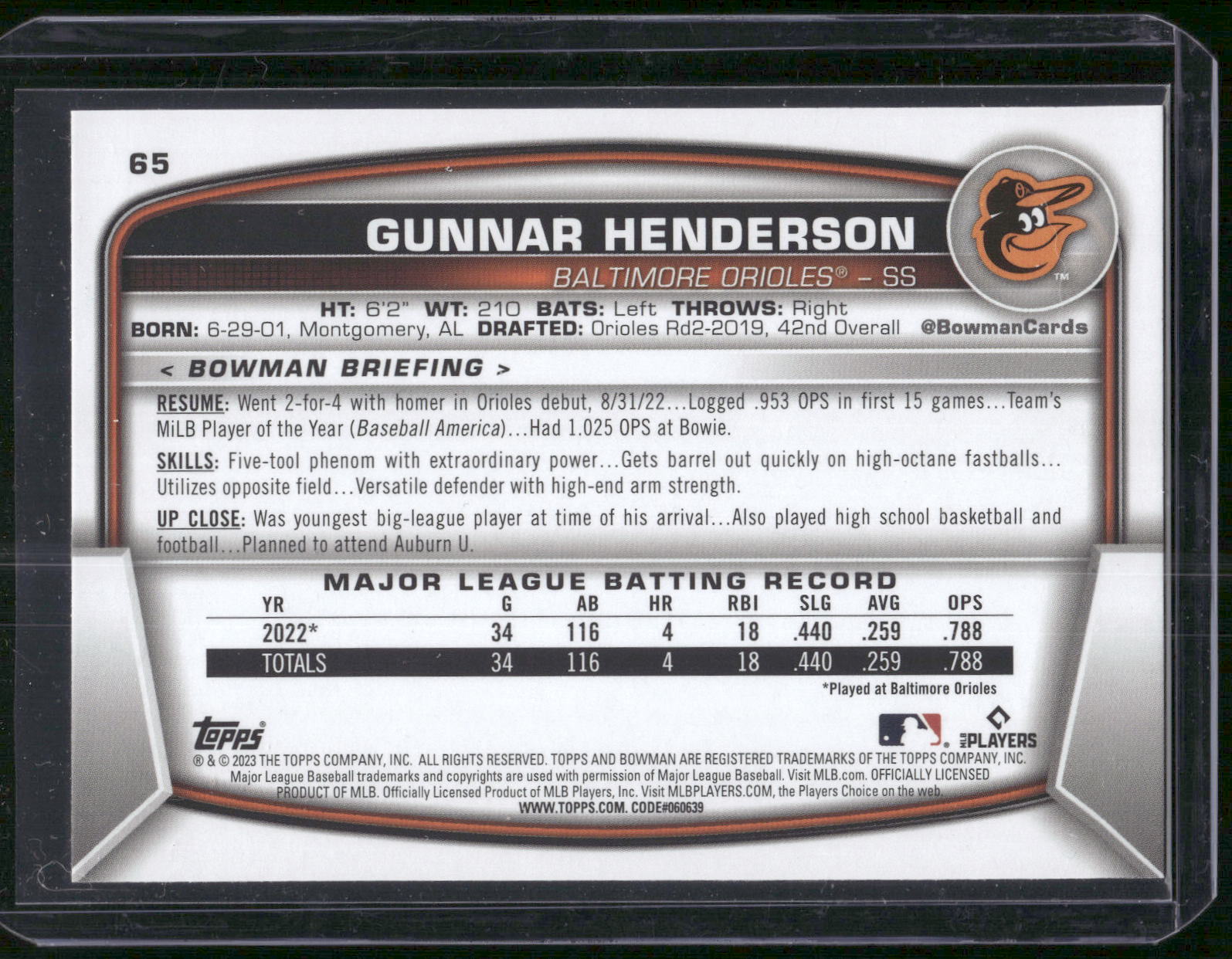 2023 Bowman #65 Gunnar Henderson