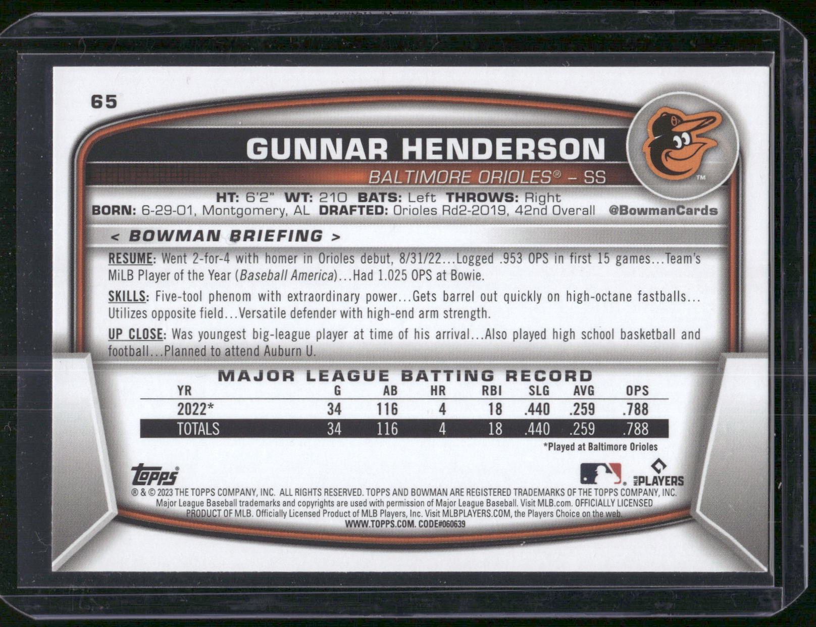 2023 Bowman #65 Gunnar Henderson