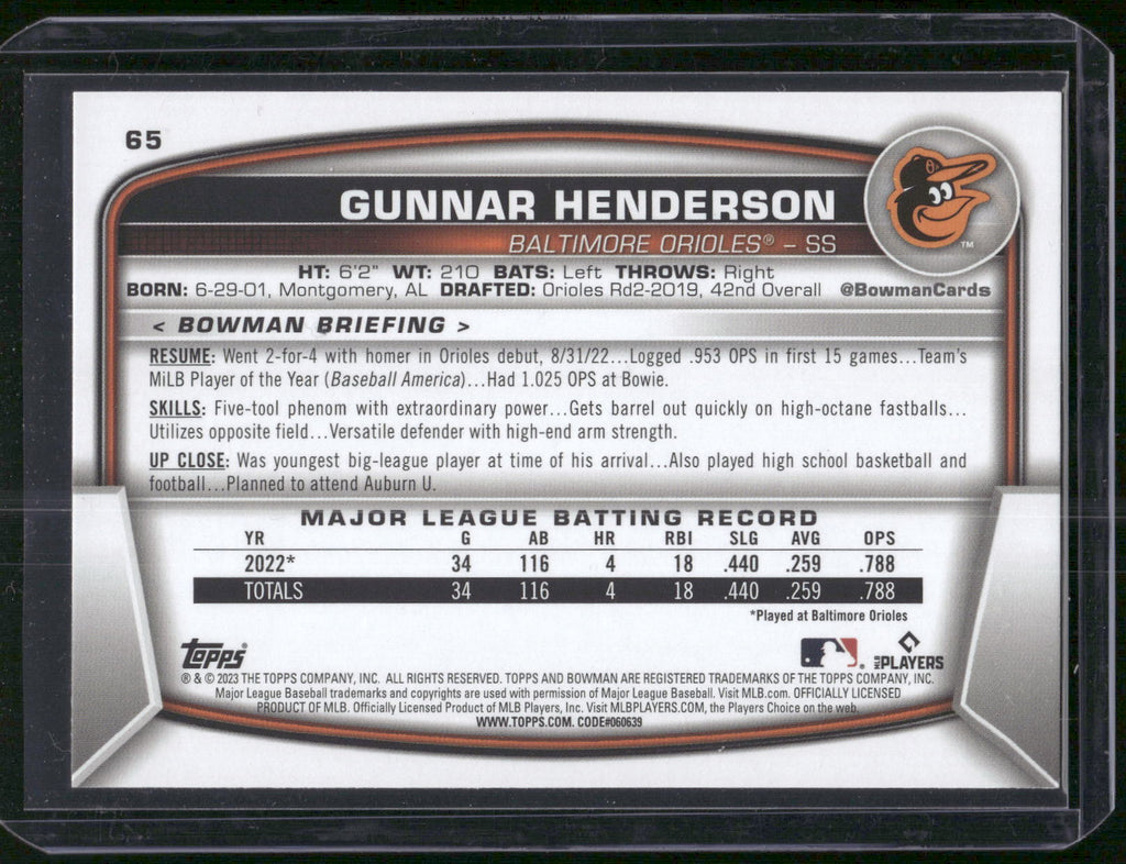 2023 Bowman #65 Gunnar Henderson