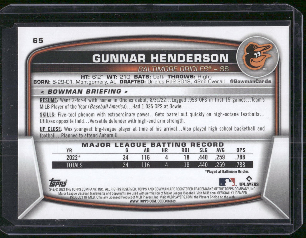 2023 Bowman #65 Gunnar Henderson