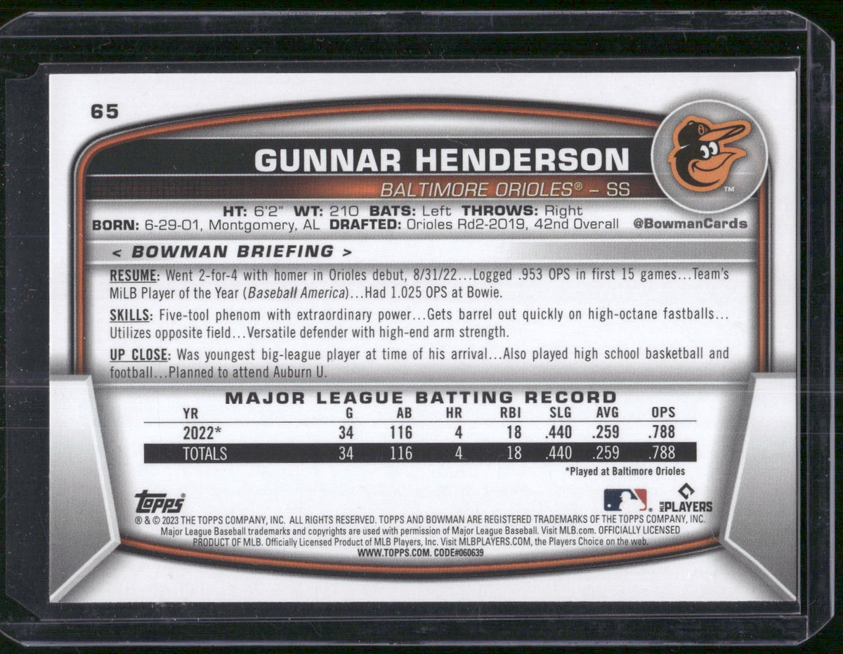 2023 Bowman #65 Gunnar Henderson