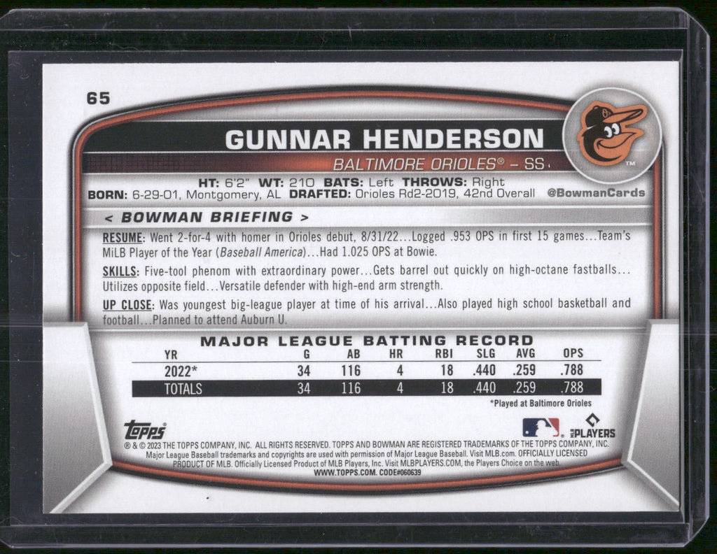 2023 Bowman #65 Gunnar Henderson