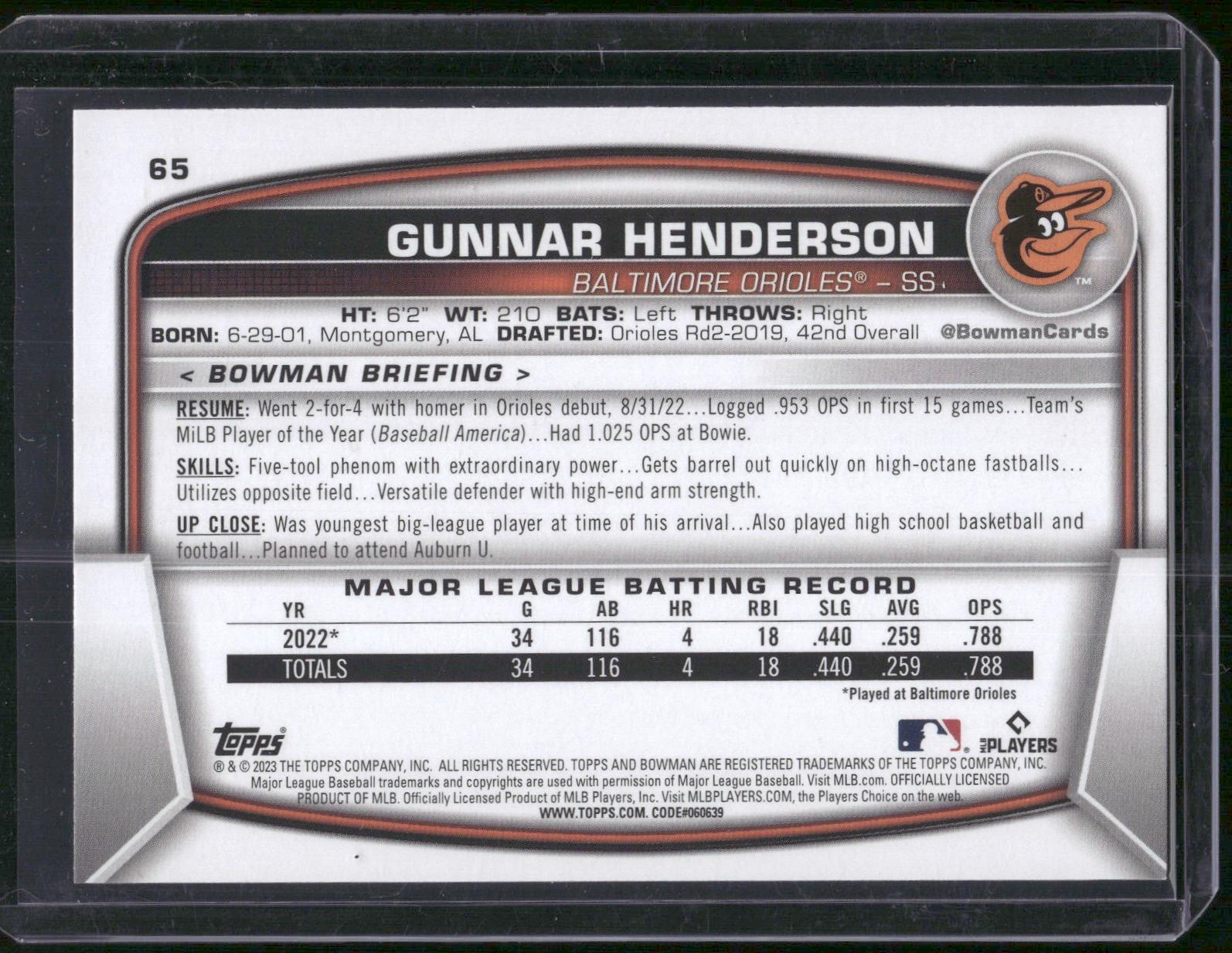 2023 Bowman #65 Gunnar Henderson