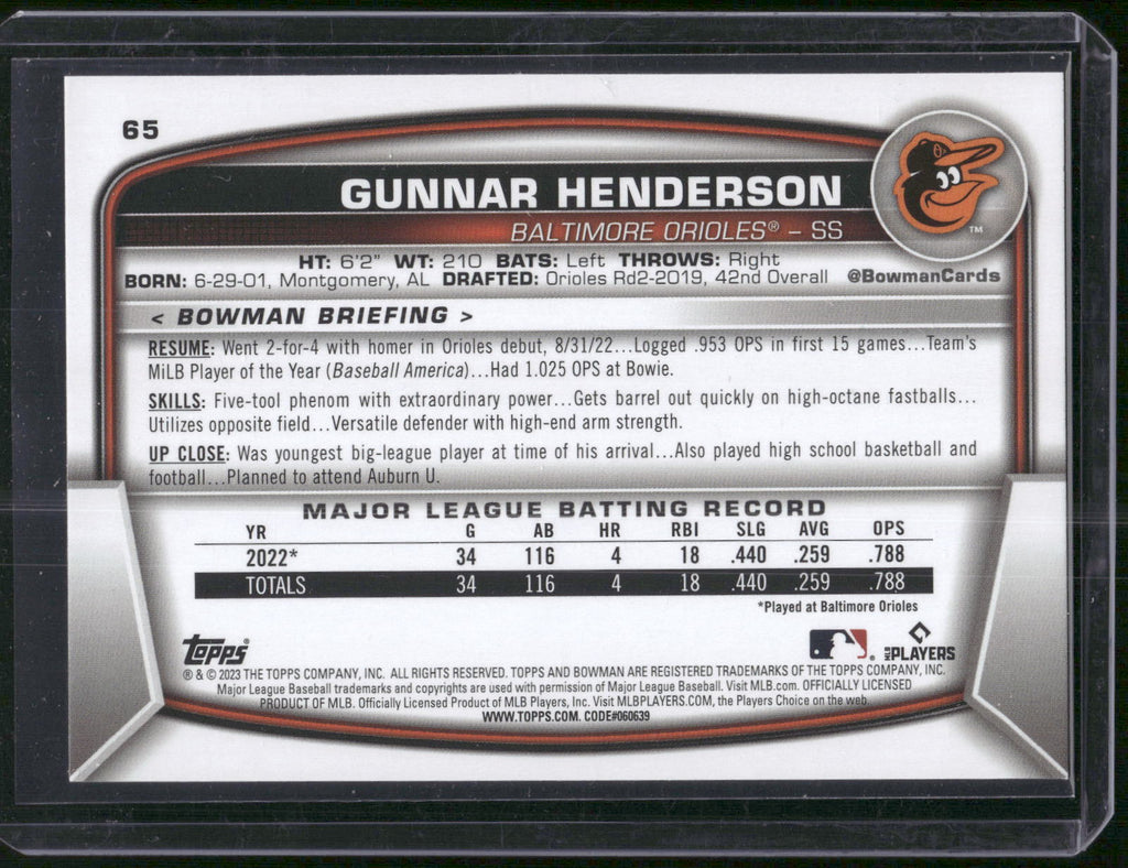 2023 Bowman #65 Gunnar Henderson