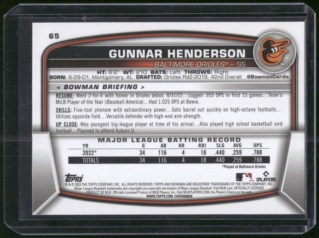 2023 Bowman #65 Gunnar Henderson