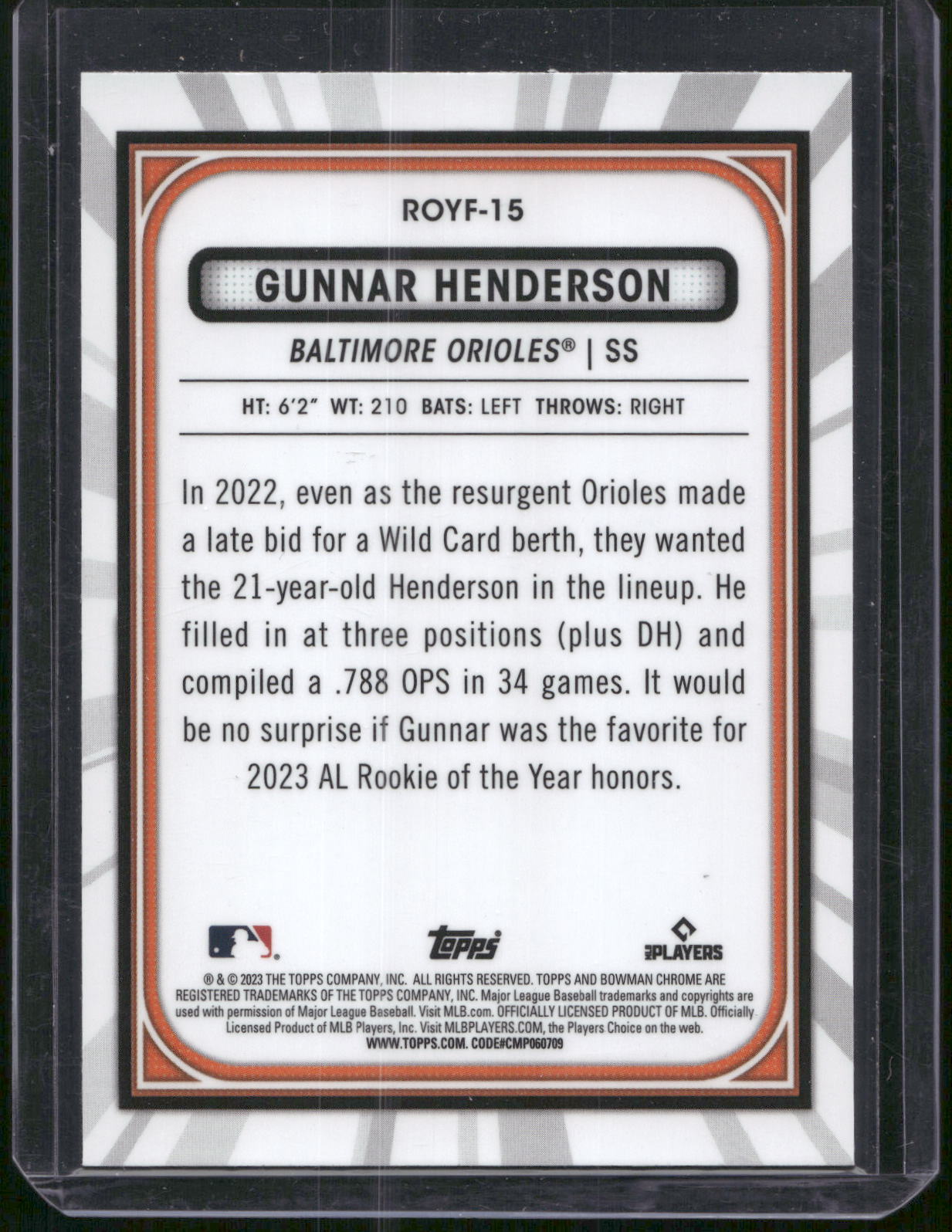 2023 Bowman #ROYF-15 Gunnar Henderson Rookie of the Year Favorites