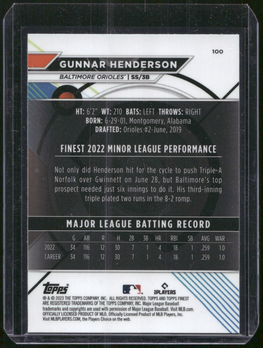 2023 Finest #100 Gunnar Henderson Refractor