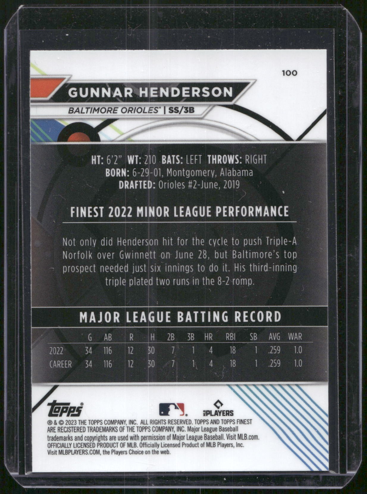 2023 Finest #100 Gunnar Henderson Refractor