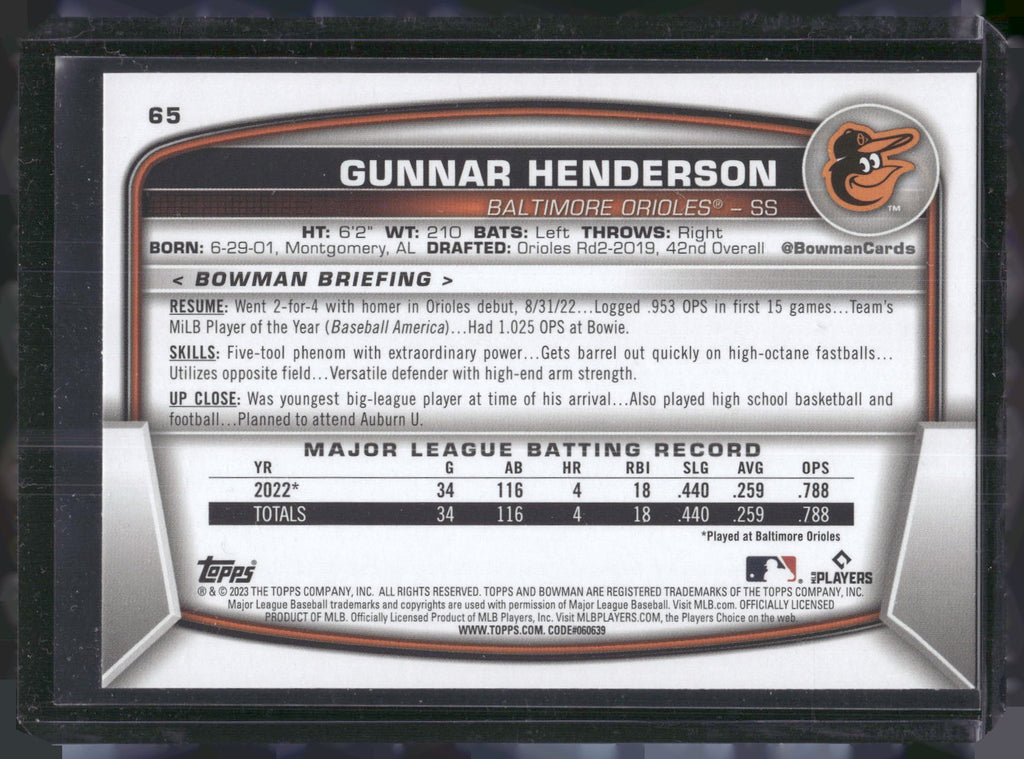 2023 Bowman #65 Gunnar Henderson