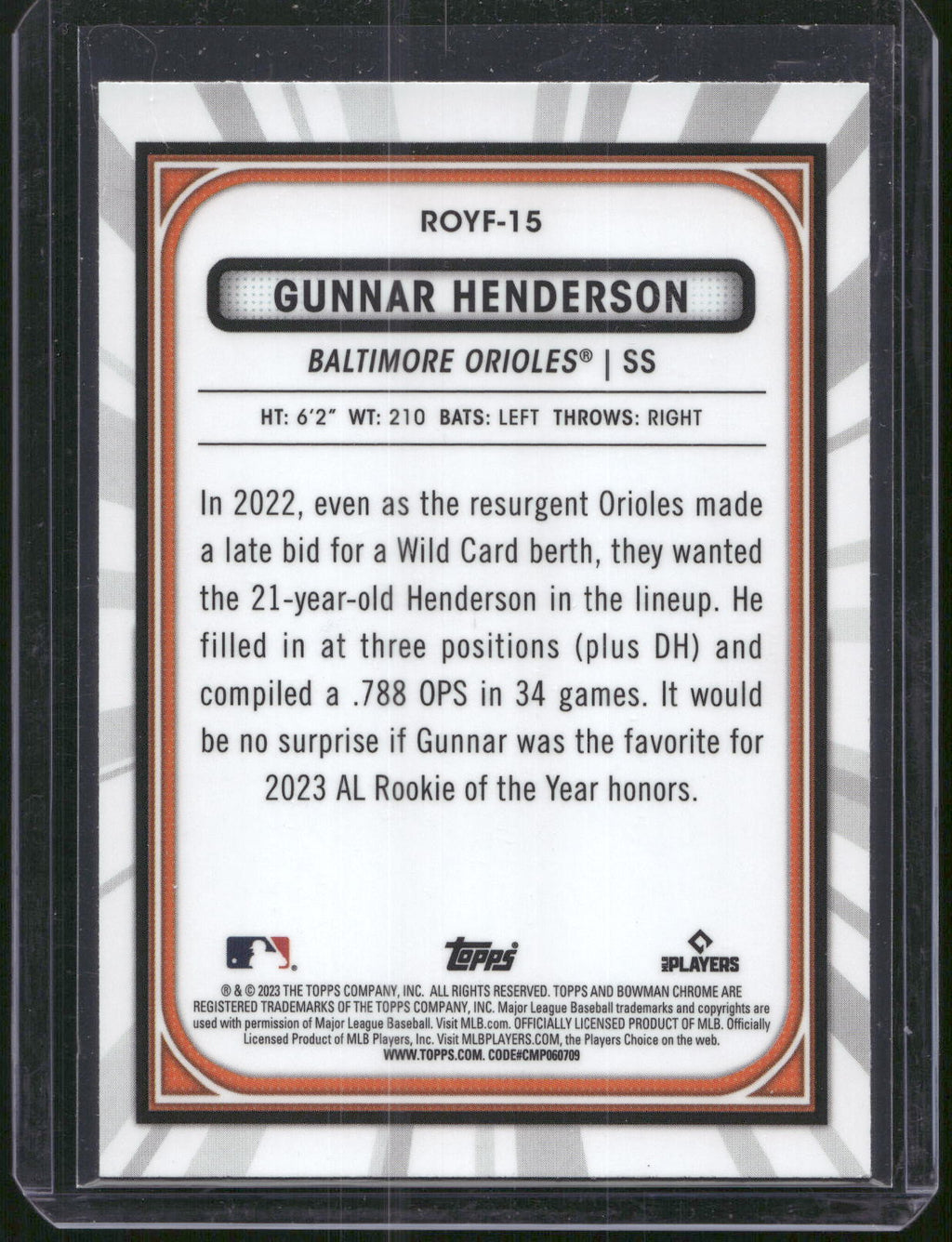 2023 Bowman #ROYF-15 Gunnar Henderson Rookie of the Year Favorites