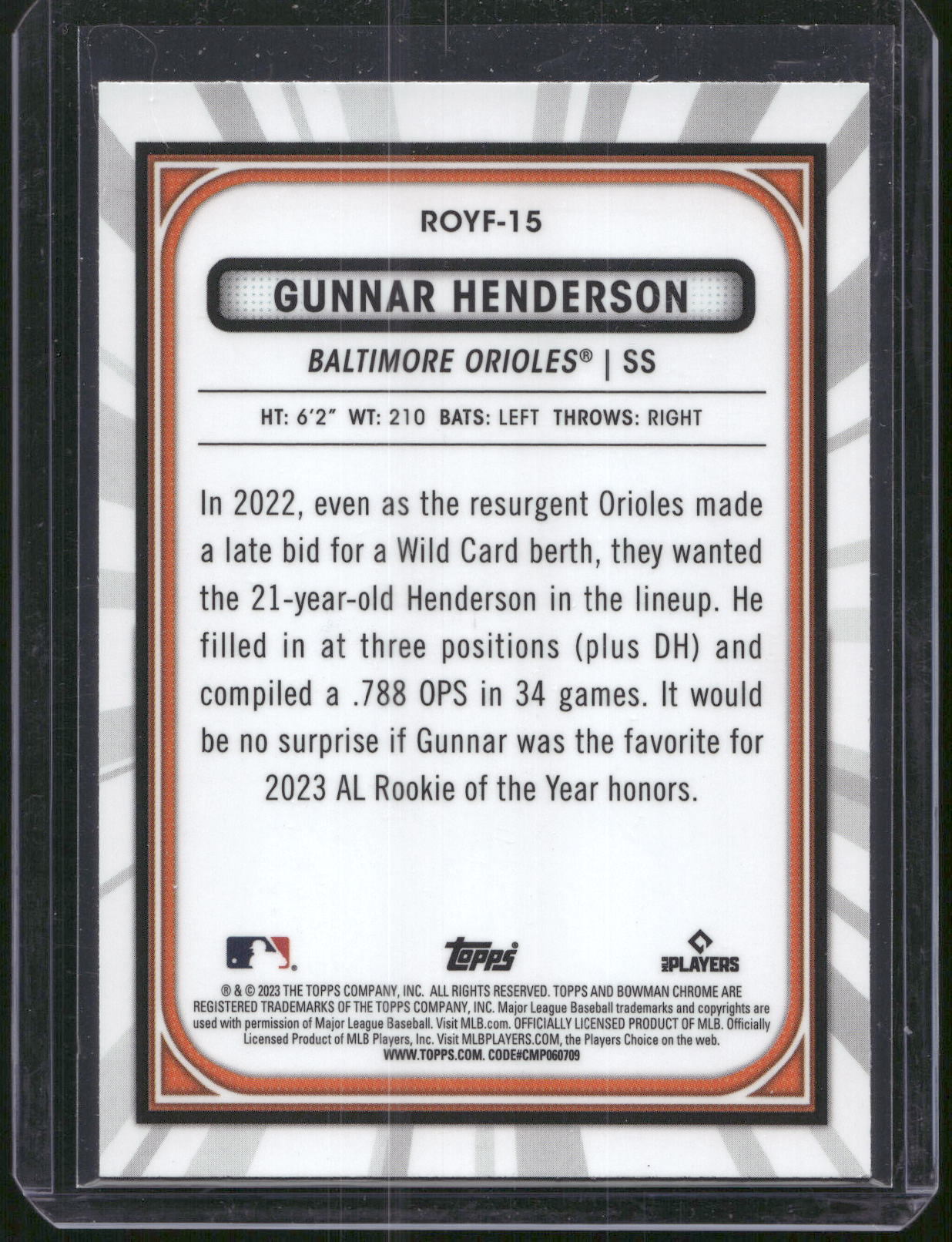 2023 Bowman #ROYF-15 Gunnar Henderson Rookie of the Year Favorites