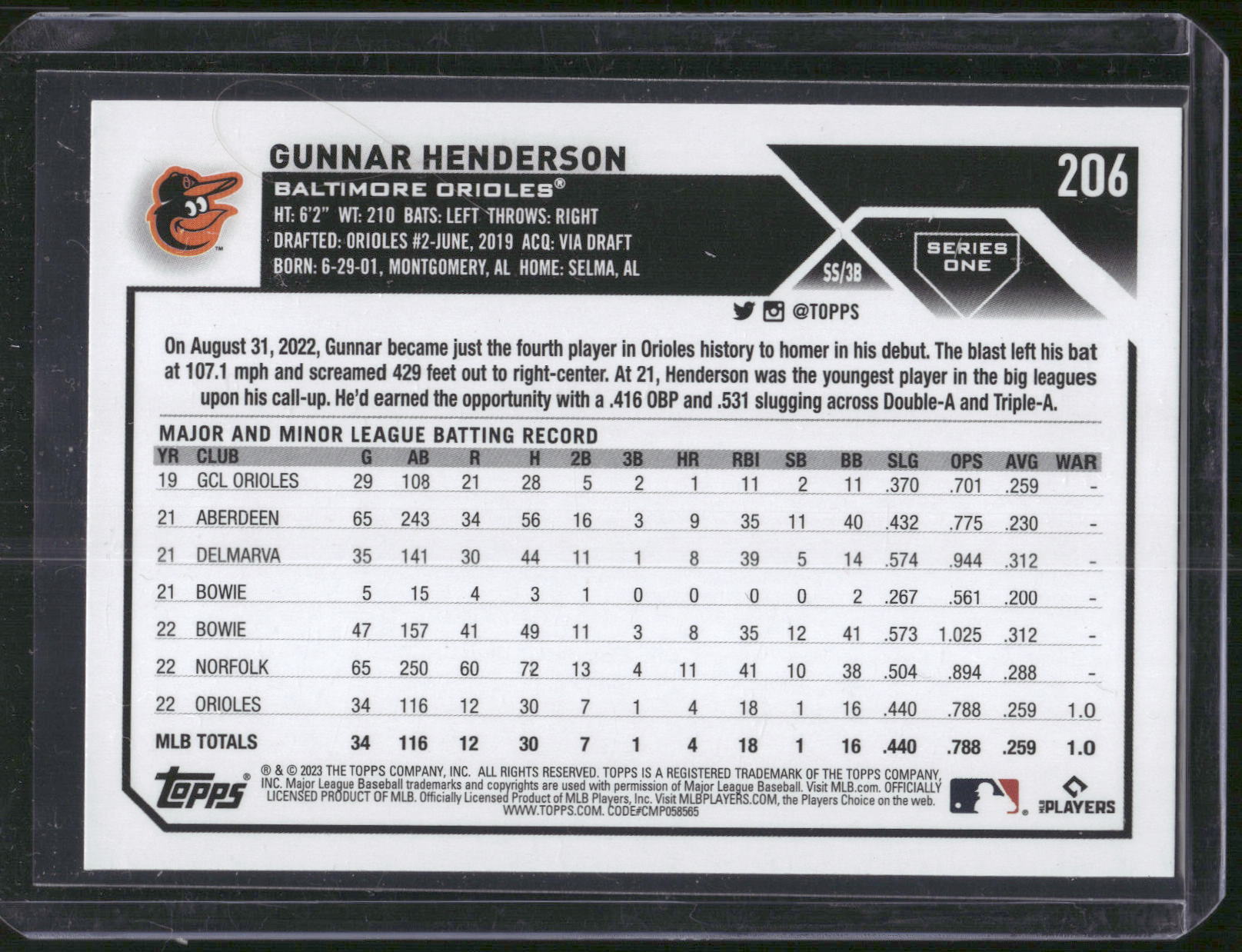 2023 Topps #206 Gunnar Henderson All-Star Game