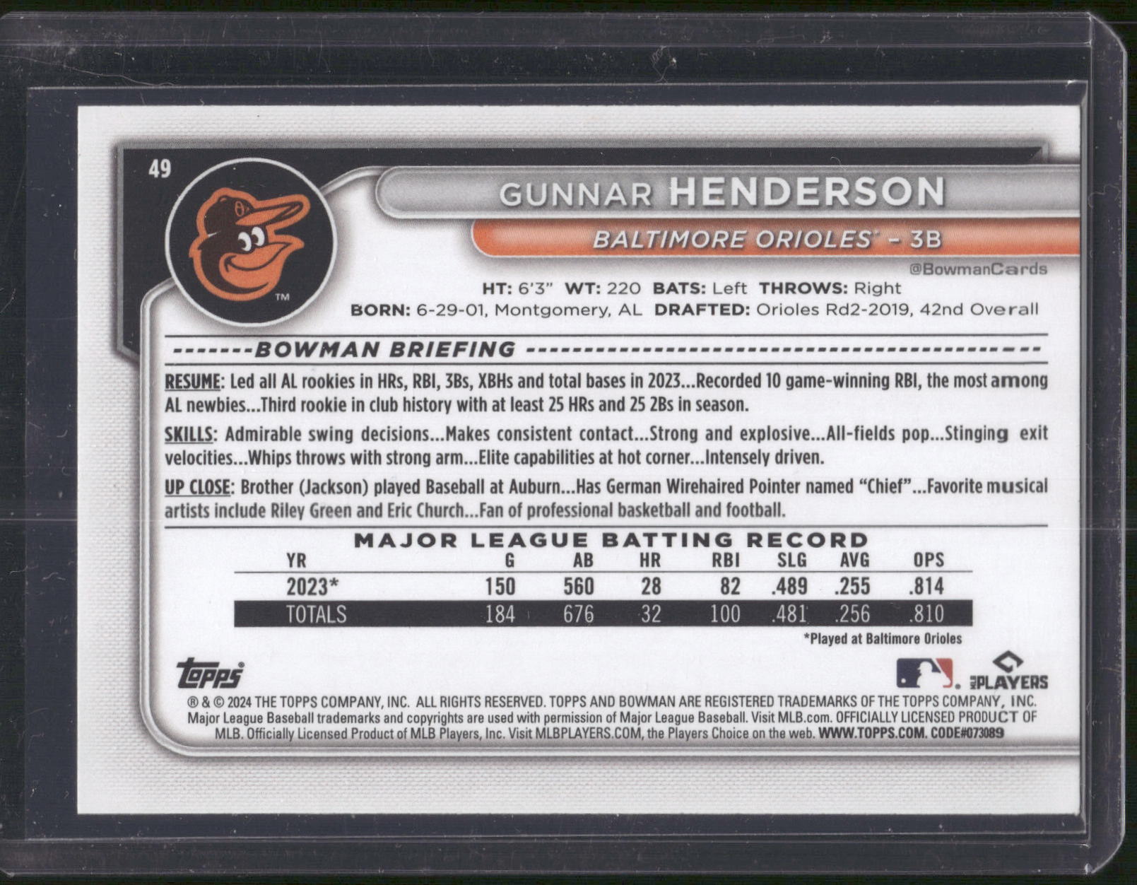 2024 Bowman #49 Gunnar Henderson