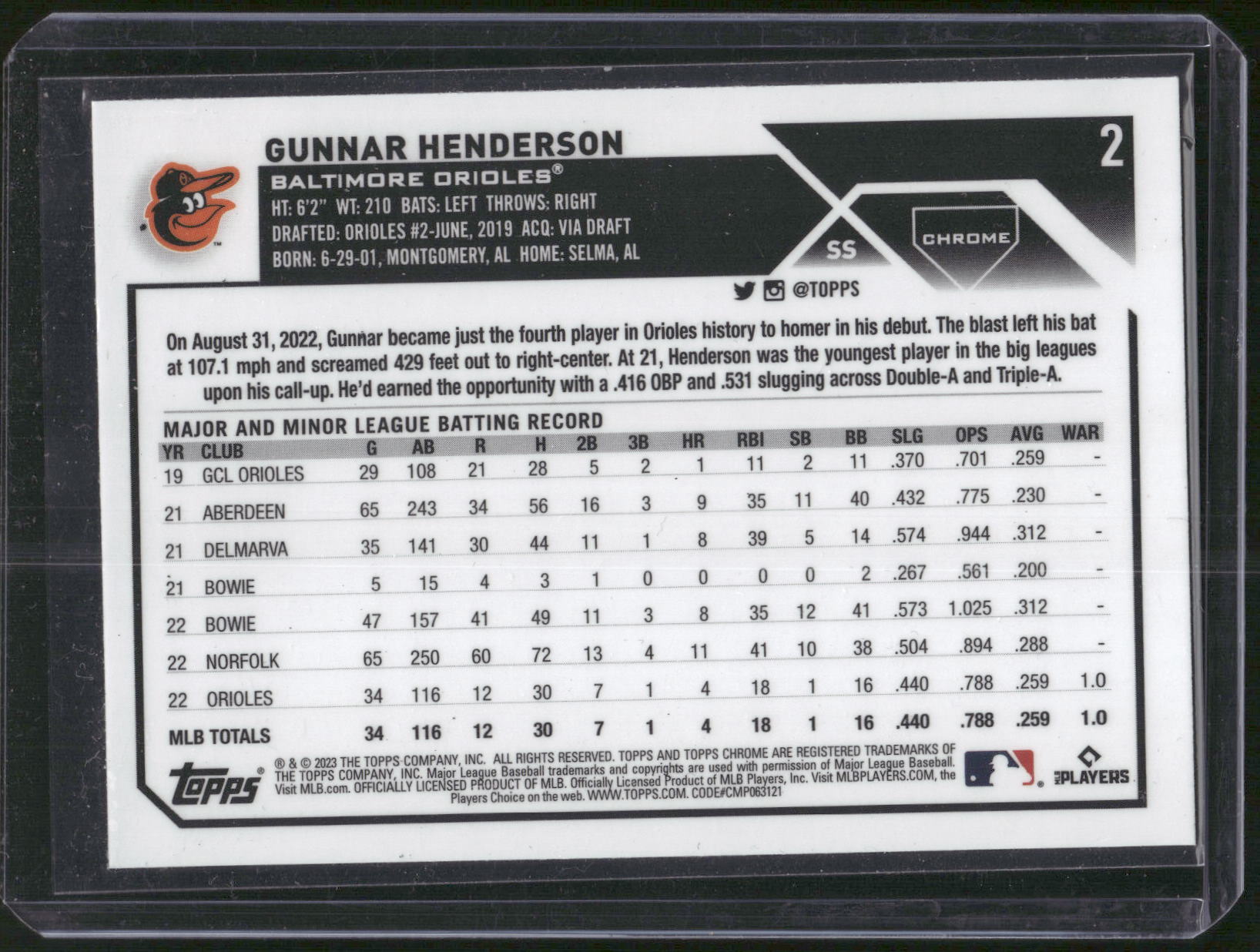 2023 Topps Chrome #2 Gunnar Henderson