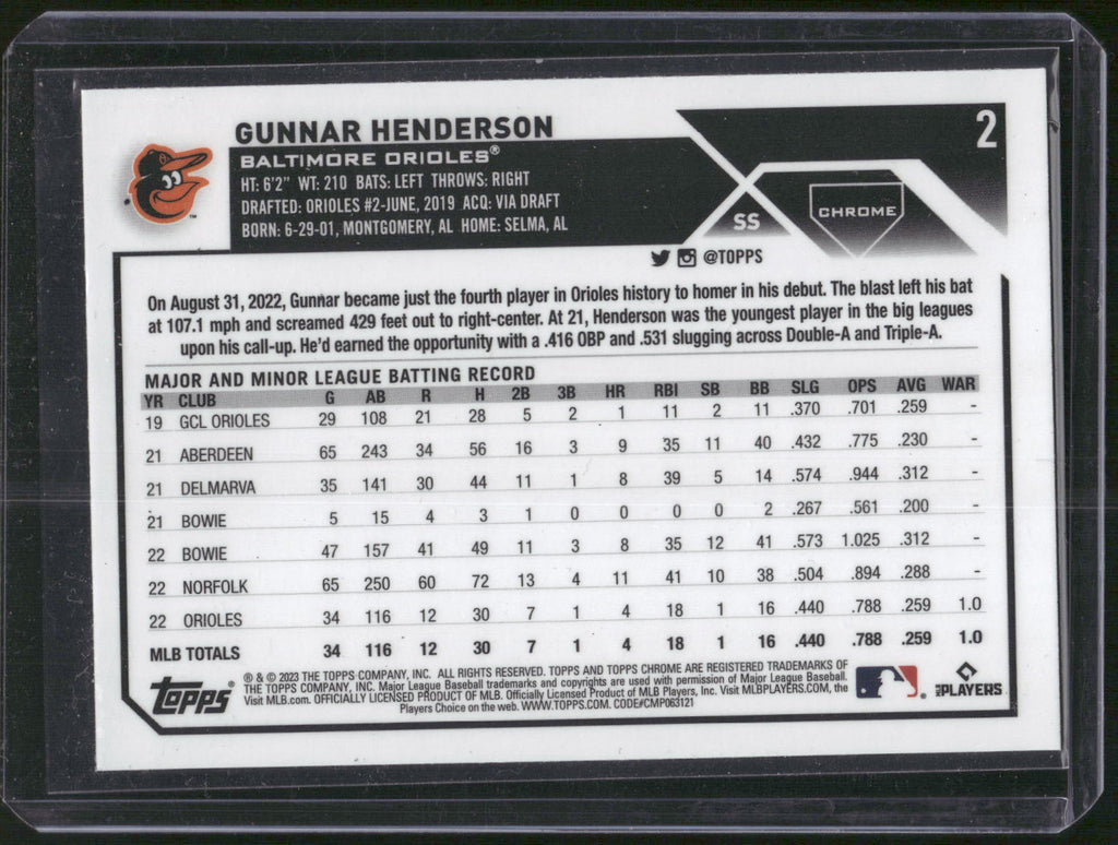 2023 Topps Chrome #2 Gunnar Henderson